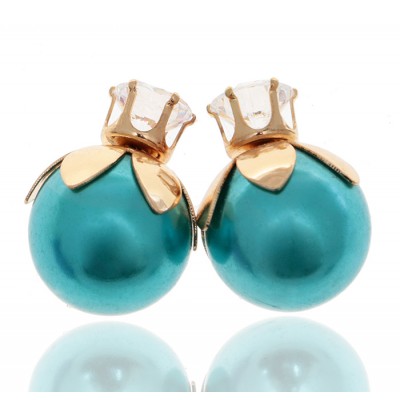 Серьги-шары "Миледи" в стиле Dior. Бусины голубого цвета, прозрачные кристаллы, бижутерный сплав золотого тона. Arrina, Гонконг