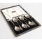 Набор десертных ложек в стиле Арт Деко. Металл, серебрение, Великобритания, первая половина ХХ века, 6 штук. <br>  Длина ложки - 14 см., диаметр - 3,5 см.; размер  коробки 15 х 2,5 х 15 см. <br>  Сохранена оригинальная упаковка. Сохранность приборов и упак. вид 4