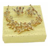 Комплект "Золотые кружева": ожерелье и серьги от Сoro, кристаллы, бижутерный сплав "старое золото". США, 1970-е годы