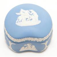 Шкатулка для мелочей, Голубой фарфор бисквит, винтаж, Wedgwood, Великобритания, конец ХХ века