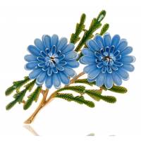 Брошь "Голубые хризантемы" от Crown Trifari. Цветные эмали, бижутерный сплав золотого тона. США, 1960-е гг.
