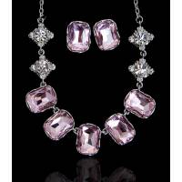 Комплект "Розовый свет" от Arrina: серьги и ожерелье. Кристаллы нежно-розового цвета, прозрачные кристаллы, бижутерный сплав серебряного тона. Гонконг, 2000-е гг.
