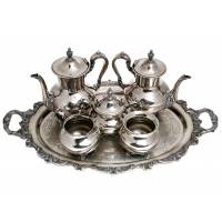 Poole Silver Company. Чайно-кофейный сервиз "Старая Англия" из 6 предметов. Металл, глубокое серебрение, гравировка. Poole Silver Company, США, 1920-е гг.