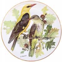 Урсула Бэнд "Иволга", декоративная тарелка. Фарфор, деколь, золочение 22 К золотом. Tirschenreuth WWF, Германия, 1986 год