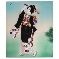 Картина на шелке "Гейша". Шелк, гуашь, картон, ручная работа. Япония, вторая половина ХХ века