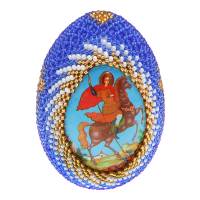 Яйцо пасхальное, авторская работа. Разноцветный бисер, дерево, деколь, лак, ручное плетение. Мастерская бисероплетения Кашуба, Россия