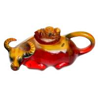 Чайник заварочный "Буйвол". Прессованная янтарная крошка, резьба, ручная работа. Китай, 1950-е гг.