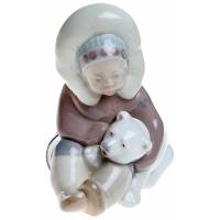 Статуэтка фарфоровая "Эскимос с белым медвежонком", винтаж, высота 12 см, Lladro, Испания, 1980-е гг.