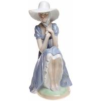 Статуэтка фарфоровая "Девушка в соломенной шляпке", винтаж, Высота 27 см, Nao для Lladro, Испания, 1980-е гг.