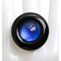 Кольцо коктейльное "Симона". Муранское стекло черного и синего цвета, бижутерный сплав серебряного тона, ручная работа. Murano, Италия (Венеция)
