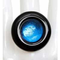 Кольцо коктейльное "Симона". Муранское стекло черного и голубого цвета, бижутерный сплав серебряного тона, ручная работа. Murano, Италия (Венеция)