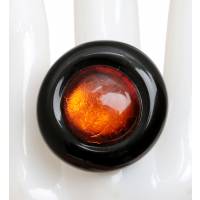 Кольцо коктейльное "Симона". Муранское стекло черного и терракотового цвета, бижутерный сплав серебряного тона, ручная работа. Murano, Италия (Венеция)