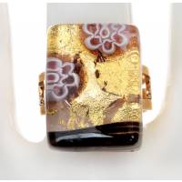Кольцо коктейльное "Лукреция". Муранское стекло, бижутерный сплав золотого тона, ручная работа. Murano, Италия (Венеция)