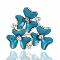 Кольцо для платка/шарфа "Синиие цветы". Эмаль синего цвета, прозрачные кристаллы, бижутерный сплав золотого тона. Гонконг