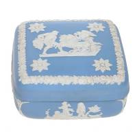 Шкатулка для мелочей, фарфор, винтаж, голубой бисквит, Wedgwood, Великобритания, вторая половина 20 века