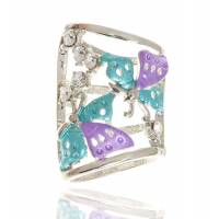 Кольцо для платка/шарфа "Нежные мотыльки" от D.Mari. Прозрачные кристаллы, цветные эмали, бижутерный сплав серебряного тона. Гонконг
