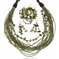Комплект "Крит": колье, серьги и браслет.Текстиль, перламутр, дерево, ювелирный сплав. Jane Doe, Россия