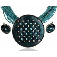 Комплект "Звездное небо": ожерелье и серьги. Текстиль, бижутерное стекло, цветная эмаль, гипоаллергенный ювелирный сплав. Lisa Lone, Испания