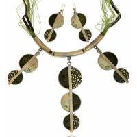 Комплект "Лесная сказка": ожерелье и серьги. Текстиль, бижутерное стекло, цветная эмаль, гипоаллергенный ювелирный сплав. Lisa Lone, Испания