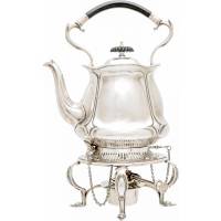 Чайник на подставке с горелкой. Металл, эбонит, серебрение.  Mappin & Webb, Великобритания, первая половина ХХ века