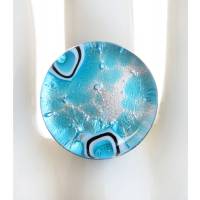 Кольцо коктейльное "Голубые облака". Муранское стекло, бижутерный сплав серебряного тона, ручная работа. Murano, Италия (Венеция)