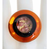 Кольцо коктейльное "Лагуна". Муранское стекло, бижутерный сплав золотого тона, ручная работа. Murano, Италия (Венеция)