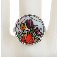 Кольцо "Весенние цветы". Гипоаллергенный ювелирный сплав, родиевое покрытие, эмаль. Nina Ford, Испания
