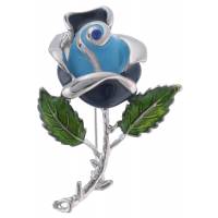 Брошь "Голубая роза" от Arrina. Цветные эмали, страз синего цвета, бижутерный сплав серебряного тона. Гонконг