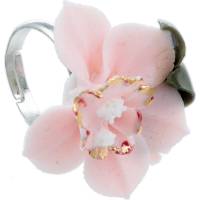 Кольцо коктейльное "Розовая орхидея". Фарфор, роспись, бижутерный сплав серебряного тона, ручная авторская работа. Россия