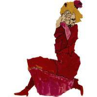 Брошь "Женщина в красно-оранжевом платье". Дерево, роспись, ручная работа. Россия