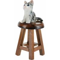 Статуэтка миниатюрная "Котенок на табуретке". Фарфор, роспись, ручная работа. Высота 7 см. Таиланд