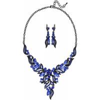 Комплект "Индиго": ожерелье и серьги от Arrina. Кристаллы и стразы синего цвета, черный лак, бижутерный сплав. Гонконг