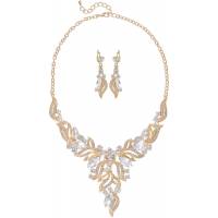 Комплект "Флавия": ожерелье и серьги от Arrina. Прозрачные кристаллы и стразы, бижутерный сплав золотого тона. Гонконг
