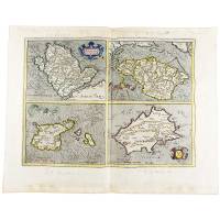 Географические карты значимых английских островов. Гравюра, Западная Европа, около 1595 года