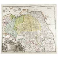 Географическая карта Российской Империи. Гравюра, Западная Европа, около 1720 года