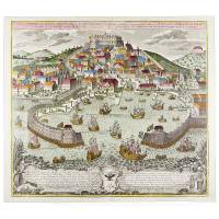 План-карта города и порта Триест. Цветная гравюра, Западная Европа, около 1720 года