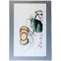 Ци Бай Ши. Плоды на ветке. Ксилография, акварель. Китай, середина XX века
