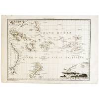 Карта Новой Зеландии и островов Тихого океана. Гравюра. Франция, 1812 год