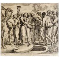 Продажа Иосифа братьями. Резцовая гравюра, офорт. Франция, 1640 год