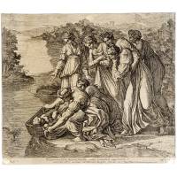 Нахождение Моисея. Резцовая гравюра, офорт. Франция, 1640 год