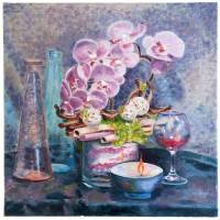 Картина "Натюрморт с орхидеей". Холст, масло. 30 х 30 см., 2017 год