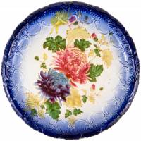 Декоративная тарелка "Хризантемы". Фаянс, роспись, рельеф. James Kent, Великобритания, конец 19 века