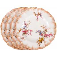 Комплект столовых тарелок "Полевые цветы", 4 шт. Английский фарфор. Royal Crown Derby, Великобритания, конец 19 века