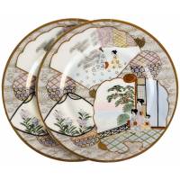 Пара десертных тарелок "На веранде". Японский фарфор. Япония, середина 20 века
