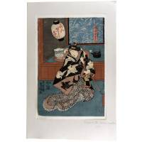 Утагава Кунисада "Женщина в кимоно с птицами". Ксилография, Япония, около 1857 года