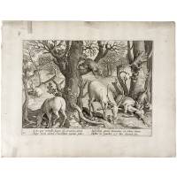 К. Галле. "Охота волков на оленей".  Резцовая гравюра, Голландия, около 1580 г.