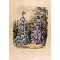 Модные платья. Лист 44. Цветная гравюра, Франция, 1873 год