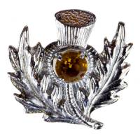 Брошь "Чертополох".  Металл серебряного тона, стеклянный кристалл.  Великобритания, 1960-е