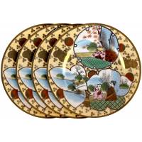 Комплект блюдец "На террасе", 4 шт. Фарфор, роспись, Япония, первая половина 20 века