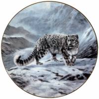 Декоративная тарелка "Чувство встречи", снежный барс, фарфор, винтаж, WS George, США, 1991 год